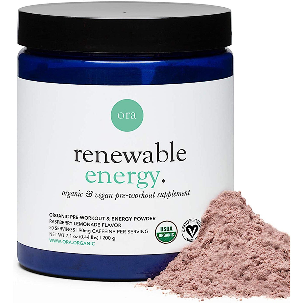 Ora Organic, Renewable Energy Organic & Vegan Pre Workout, Raspberry Lemonade, 7.1 oz - 856720007641 | Hilife Vitamins