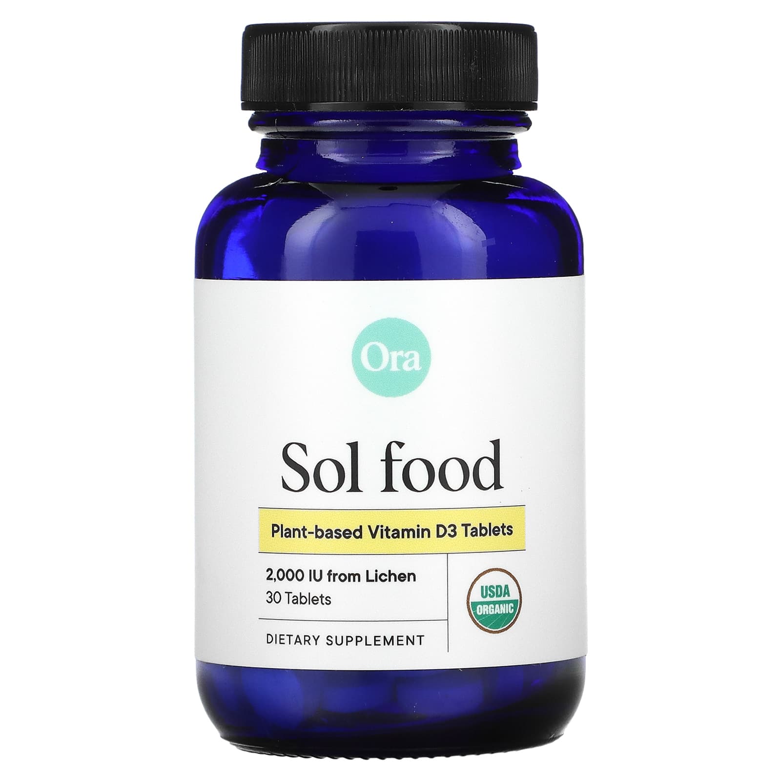 Ora Organic, Sol Food, Plant-Based Vitamin D3, 2,000 IU, 30 Organic Tablets UPC 856720007092 | HiLife Vitamins