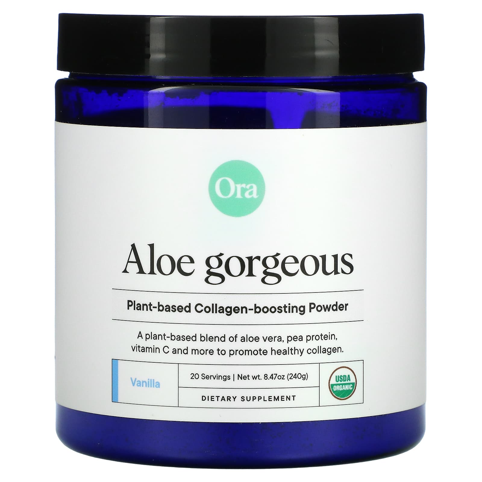 Ora Organic, Aloe Gorgeous Collagen Powder Organic Aloe Vera with Protein, Vanilla, 8.47 oz UPC 856720007542 | HiLife Vitamins