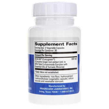 Progressive Laboratories, Curcumin BCM-95, 60 Vegetable Capsules UPC 351821008141 | HiLife Vitamins