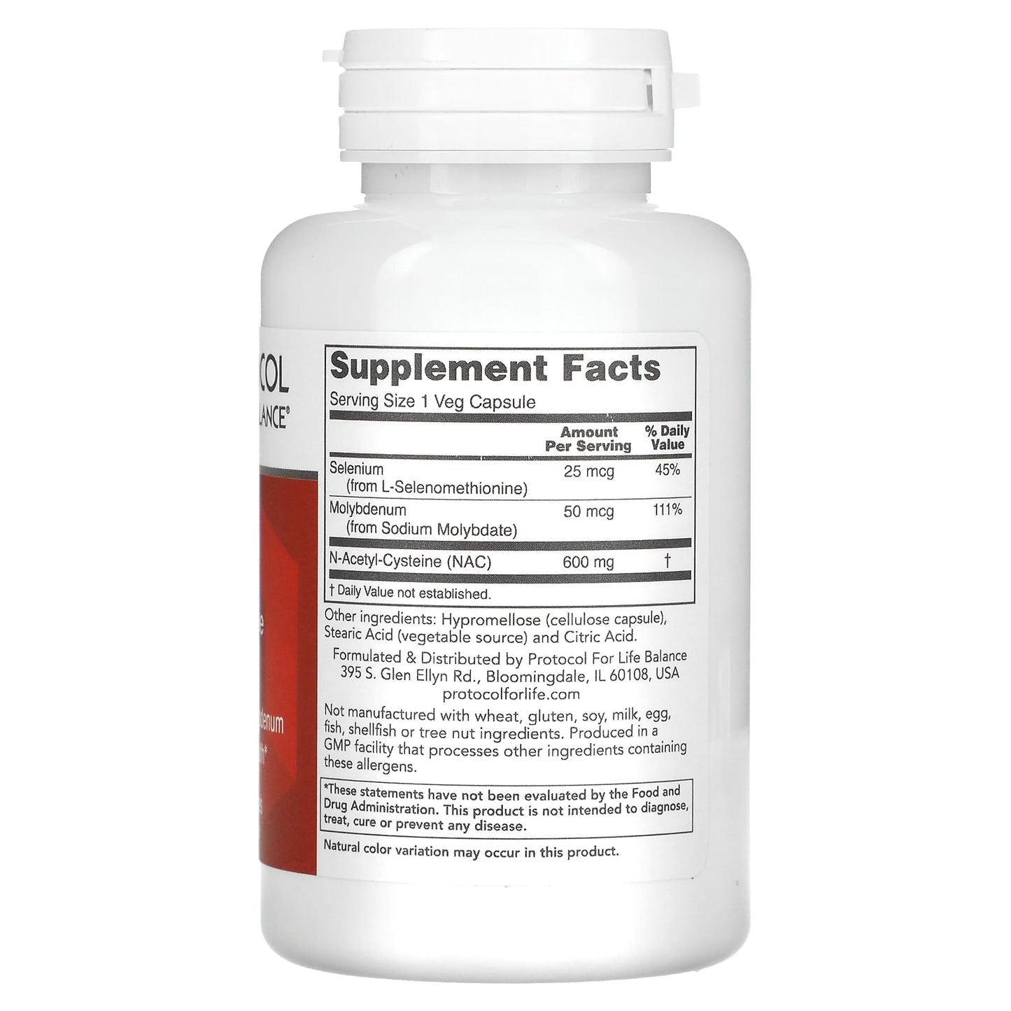 Protocol For Life Balance, NAC (N-Acetyl-Cysteine), 600 mg, 100 Veg Capsules UPC 707359100855 | HiLife Vitamins