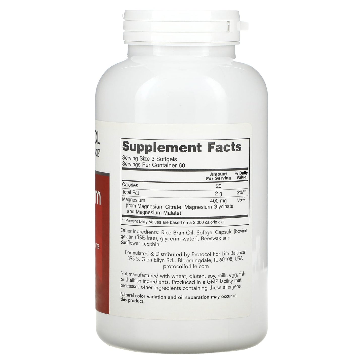 Protocol For Life Balance, MAGNESIUM CITRATE 134mg, 180 Softgels UPC 707359112988 | HiLife Vitamins