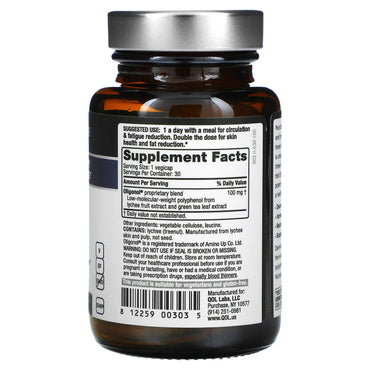 Quality Of Life, Oligonol 100 mg, 30 Vegetarian Capsules UPC 812259003035 | HiLife Vitamins