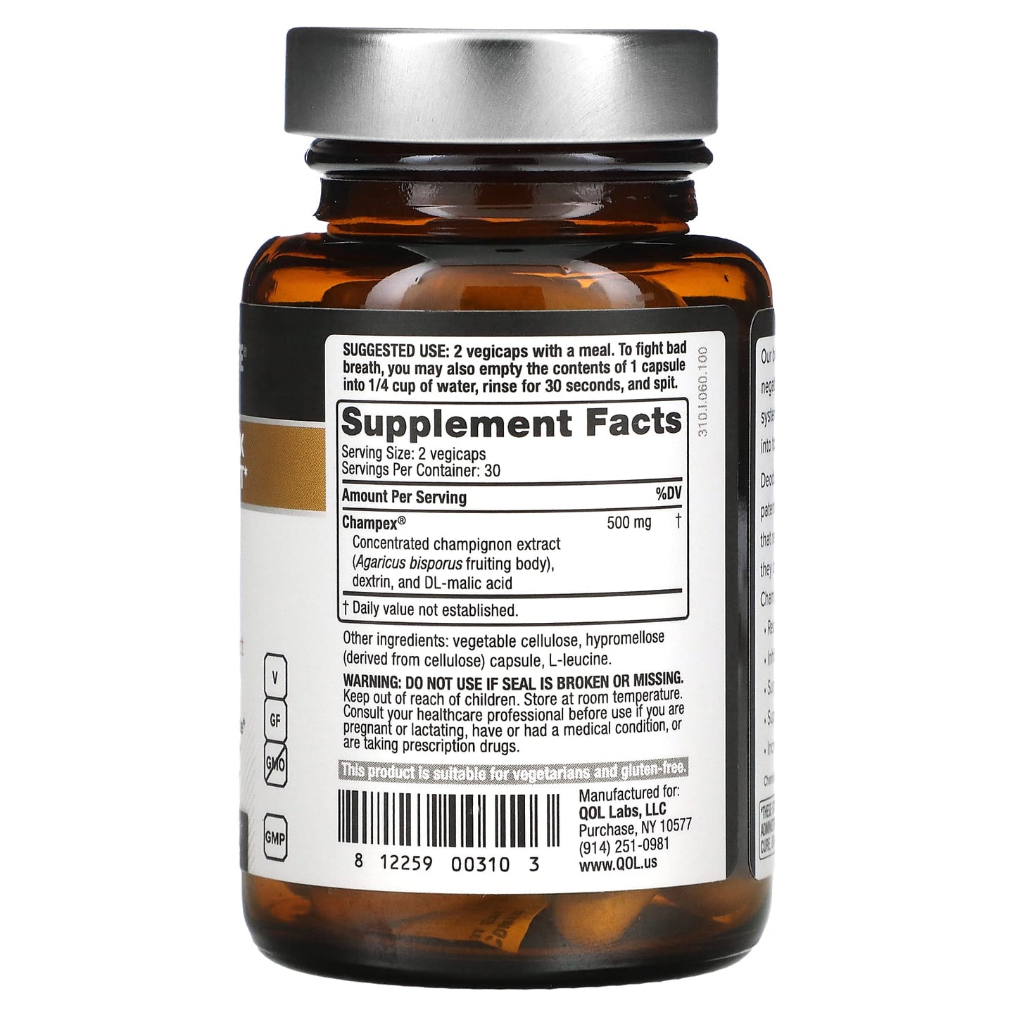 Quality Of Life, Deodorex Champex 200 mg, 60 Vegetarian Capsules UPC 812259003103 | HiLife Vitamins