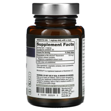 Quality Of Life, Resveratrol - Sr 150 mg, 30 Vegetarian Capsules UPC 812259003295 | HiLife Vitamins