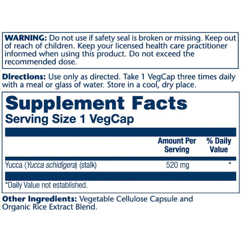 Solaray, Yucca 520 mg, 100 VegCaps UPC 076280017106 | HiLife Vitamins