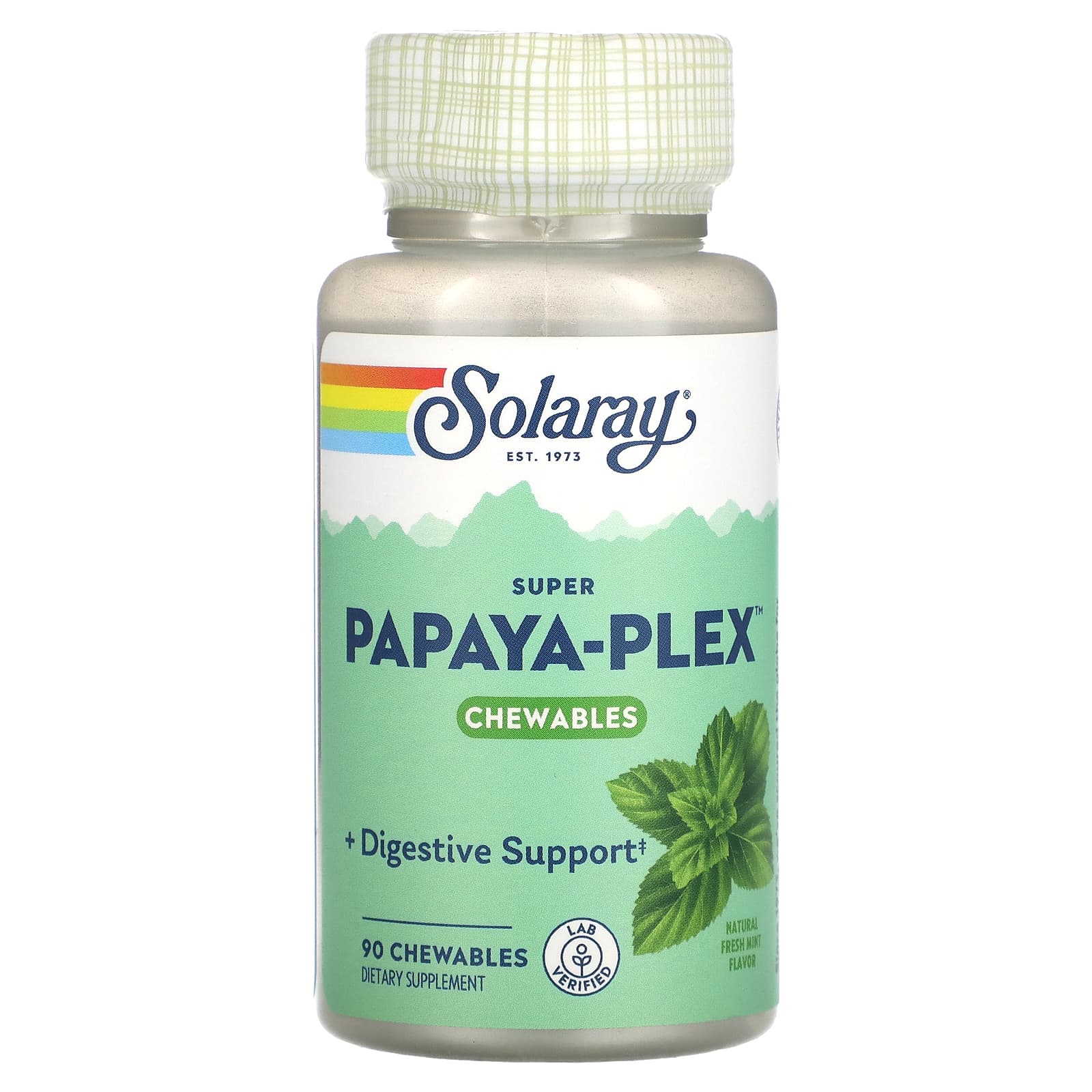 Solaray, Super Papaya-Plex, Natural Fresh Mint, 90 Chewables UPC 076280048100 | HiLife Vitamins