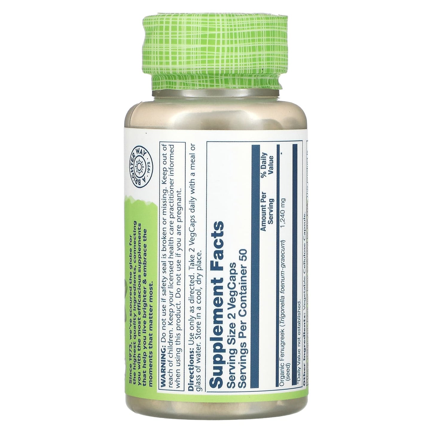 Solaray, Fenugreek Seed 620 mg, 100 VegCaps UPC 076280192704 | HiLife Vitamins