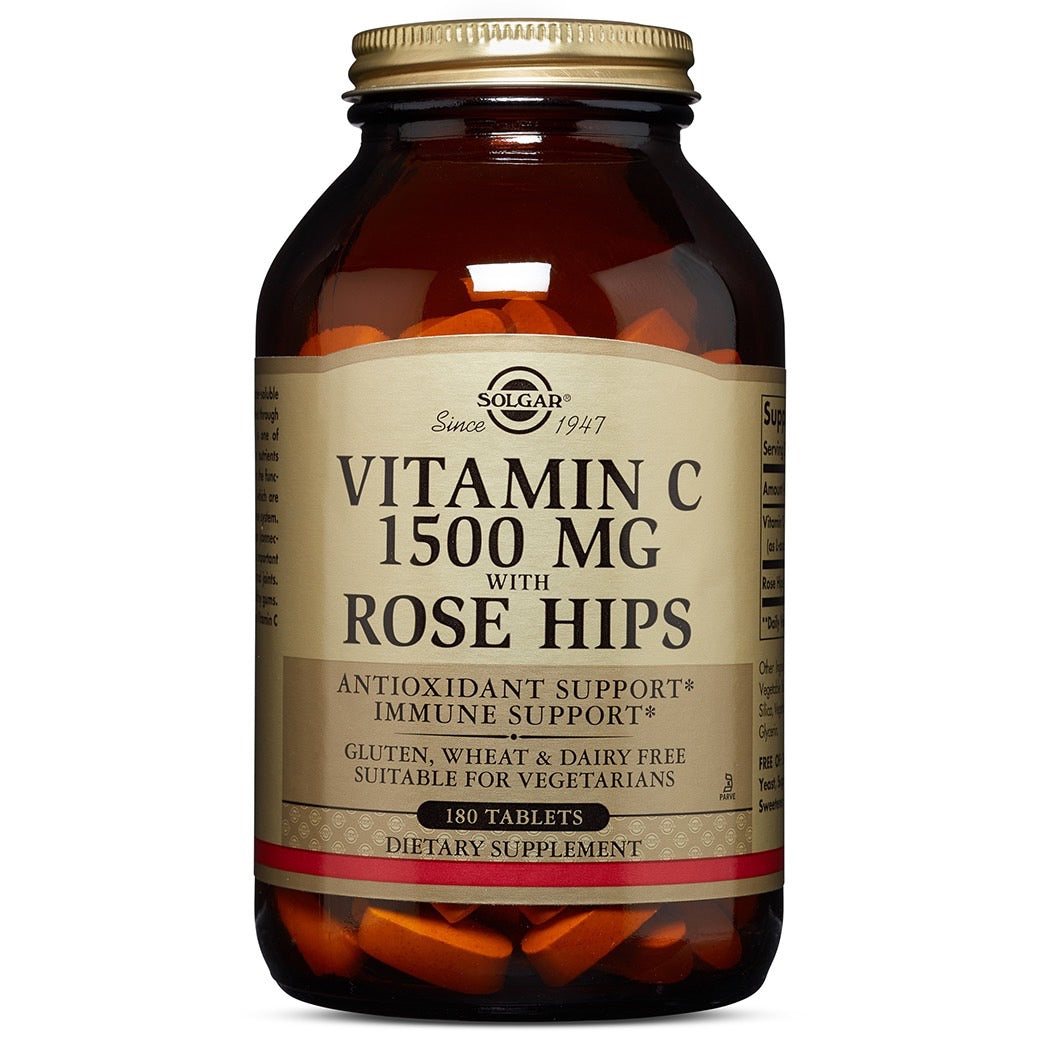 Solgar, Vitamin C 1500 mg With Rose Hips, 180 Tablets UPC 033984024212 | HiLife Vitamins
