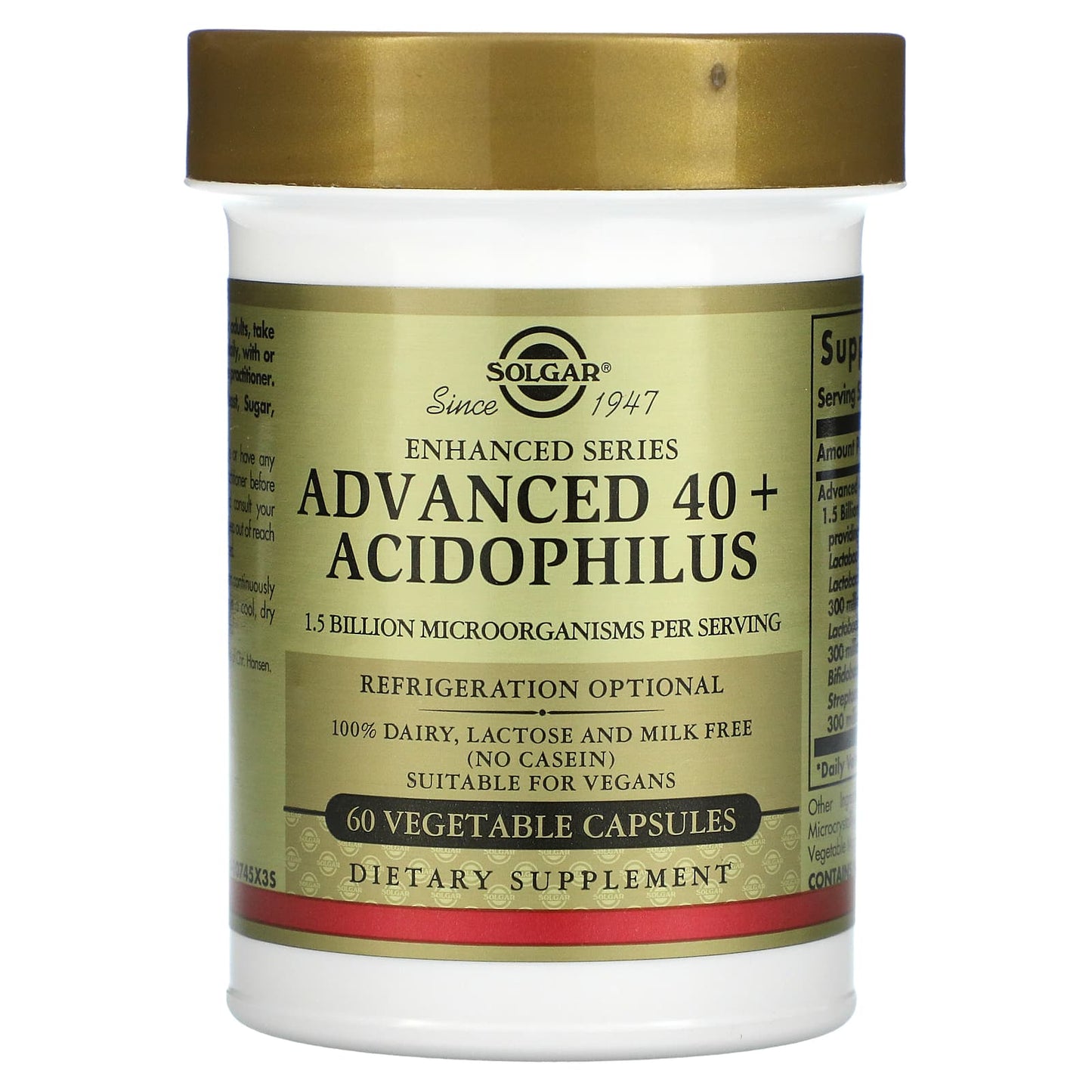 Solgar, Advanced 40+Acidophilus, 60 Vegetable Capsules UPC 033984000278 | HiLife Vitamins