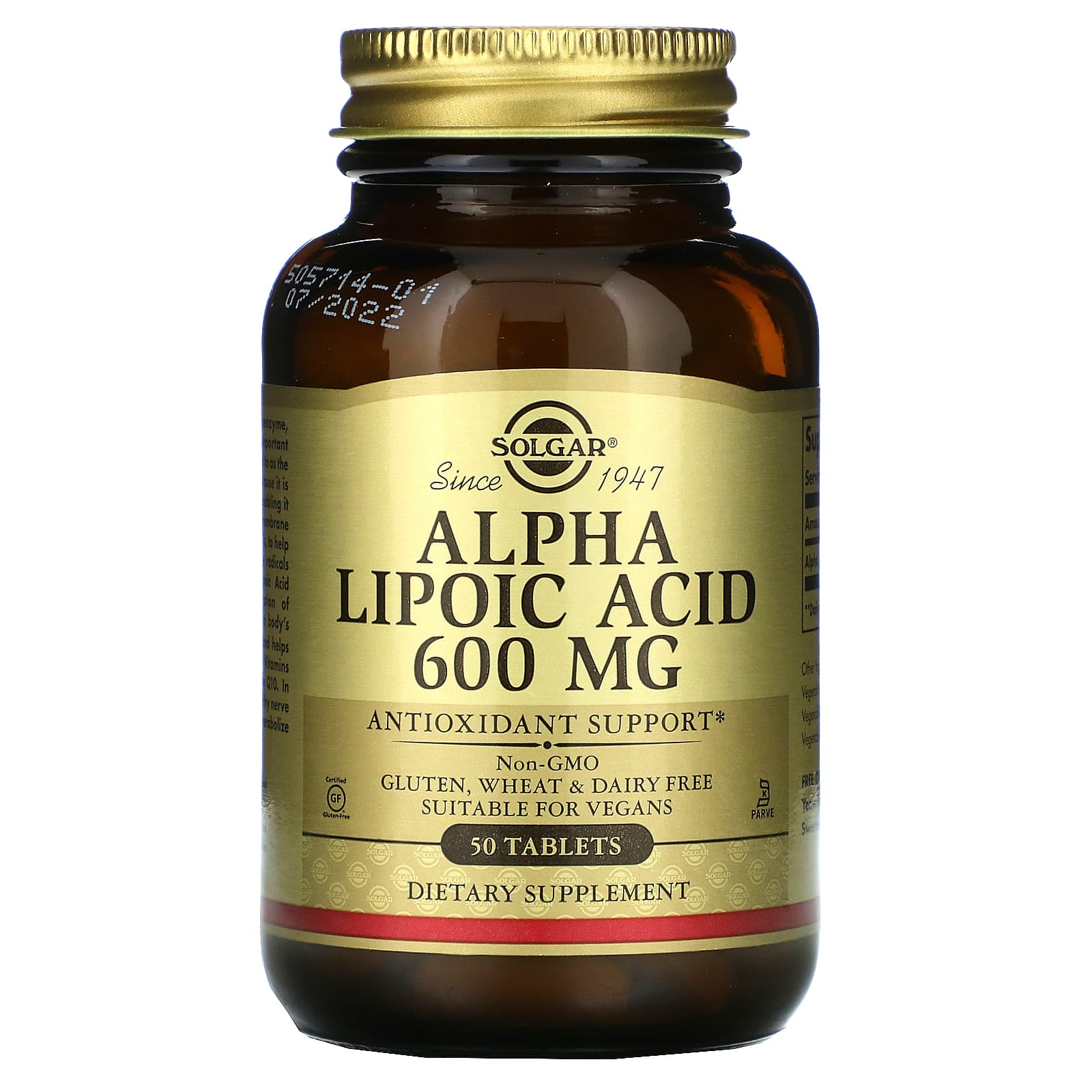 Solgar, Alpha Lipoic Acid 600 mg, 50 Tablets UPC 033984000544 | HiLife Vitamins