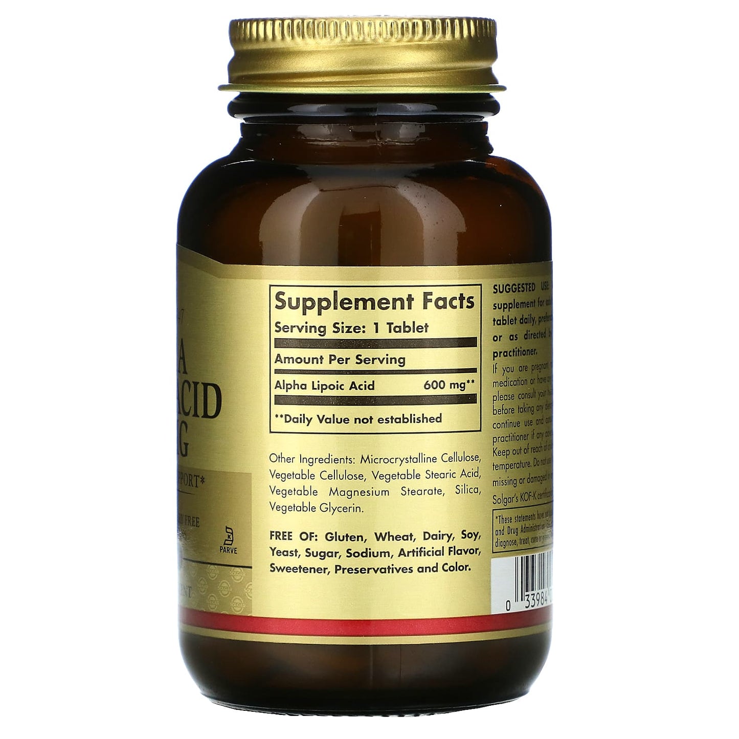 Solgar, Alpha Lipoic Acid 600 mg, 50 Tablets UPC 033984000544 | HiLife Vitamins