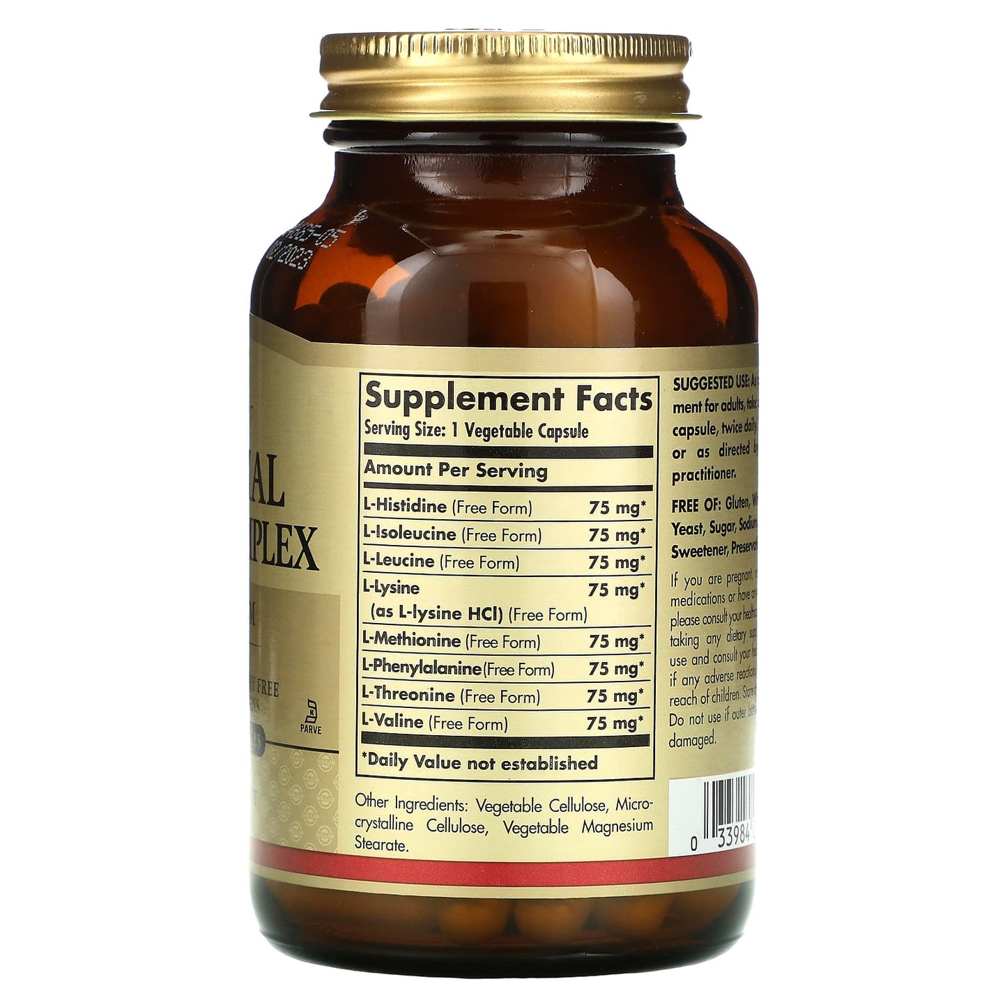 Solgar, Essential Amino Complex, 90 Vegetable Capsules UPC 033984001022 | HiLife Vitamins