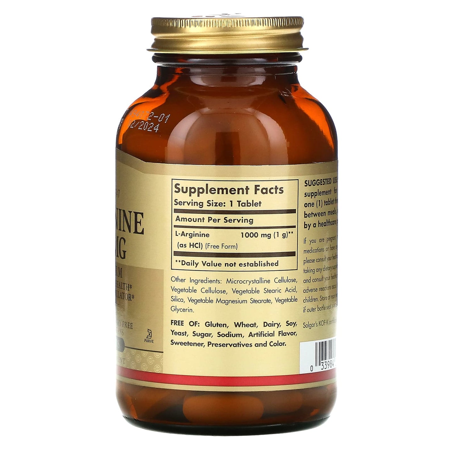 Solgar, L-Arginine, Free Form, 1,000 mg, 90 Tablets UPC 033984001503 | HiLife Vitamins