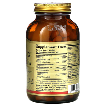 Solgar, B-Complex With Vitamin C Stress, 250 Tablets UPC 033984002012 | HiLife Vitamins