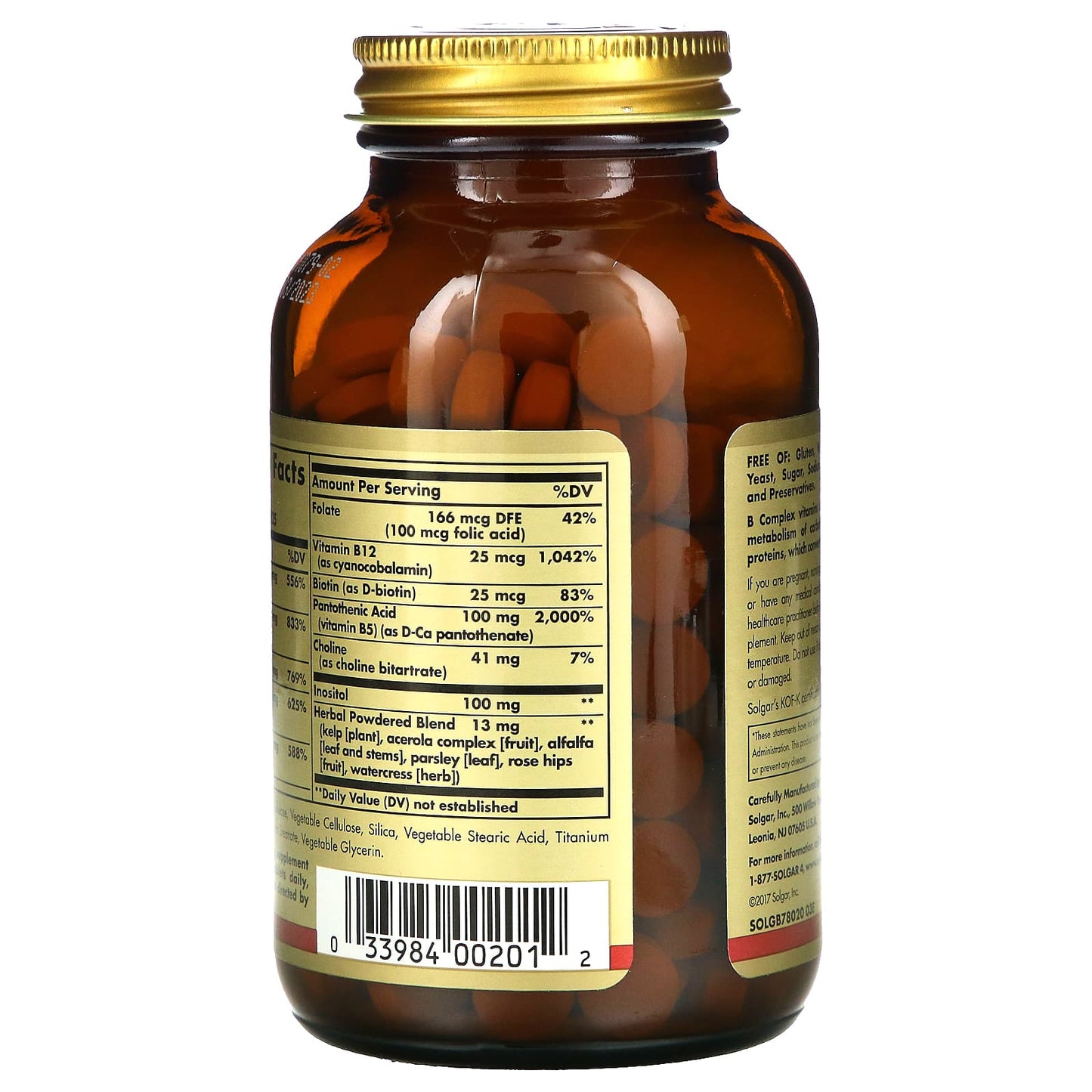 Solgar, B-Complex With Vitamin C Stress, 250 Tablets UPC 033984002012 | HiLife Vitamins