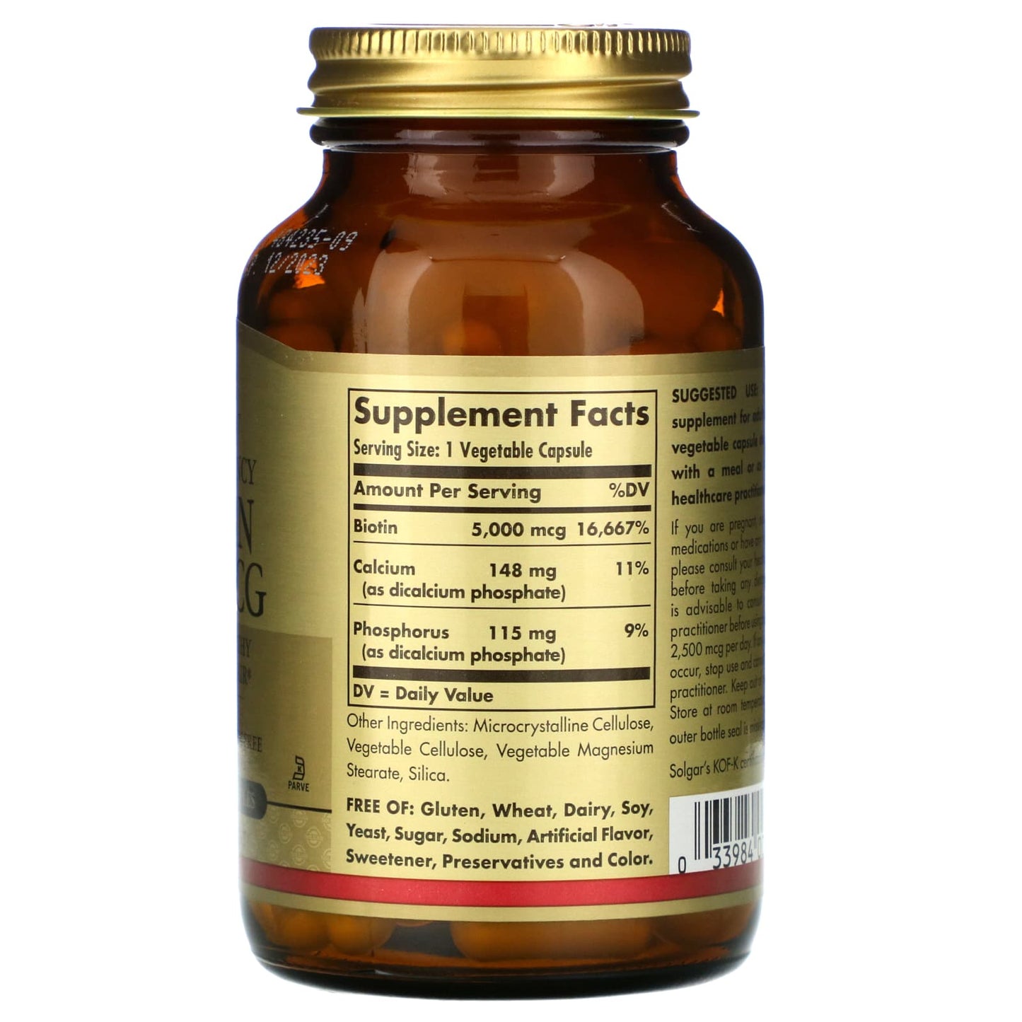 Solgar, Biotin 5000 Mcg, 100 Vegetable Capsules UPC 033984003149 | HiLife Vitamins