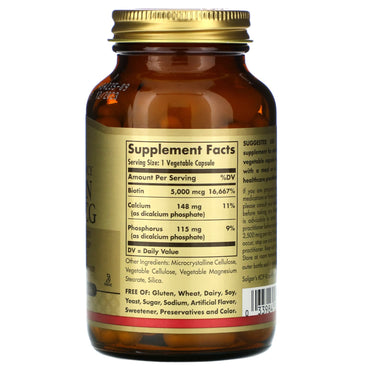 Solgar, Biotin 5000 Mcg, 100 Vegetable Capsules UPC 033984003149 | HiLife Vitamins
