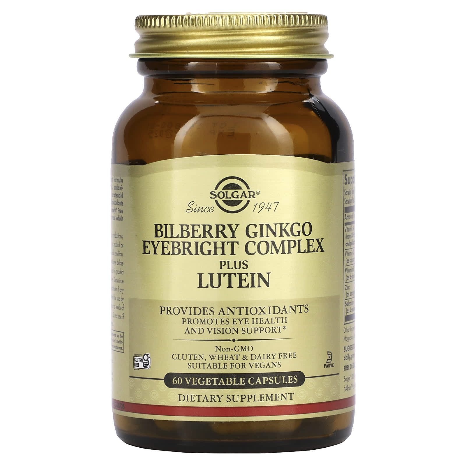 Solgar, Bilberry Ginkgo Eyebright+Lutein, 60 Vegetable Capsules UPC 033984003163 | HiLife Vitamins