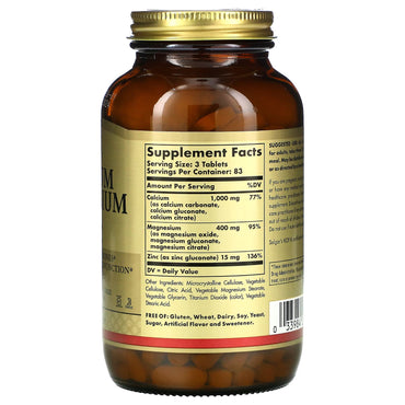 Solgar, Calcium/Magnesium/Zinc, 250 Tablets UPC 033984005211 | HiLife Vitamins