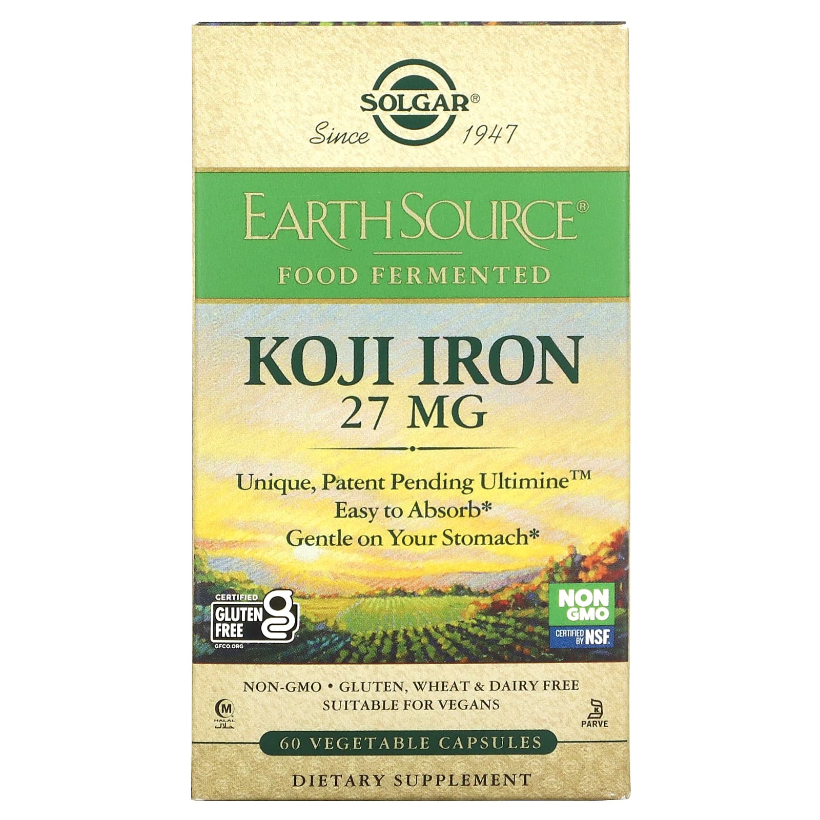 Solgar, Koji Iron 27mg, 60 Vegetable Capsules UPC 033984005358 | HiLife Vitamins