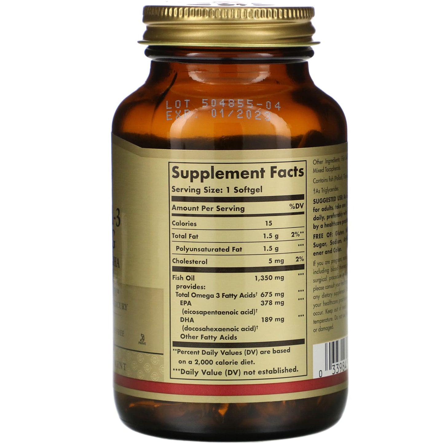 Solgar, Omega-3 740 mg Kosher, 50 Softgels UPC 033984005396 | HiLife Vitamins