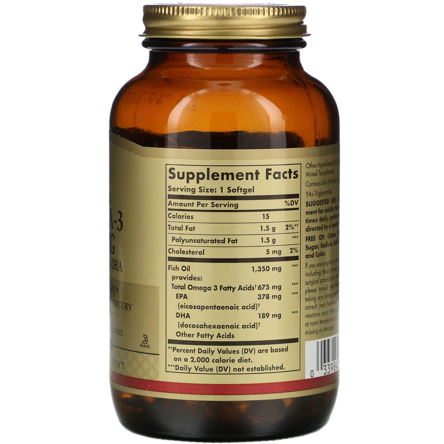 Solgar, Omega-3 740 mg Kosher, 100 Softgels UPC 033984005495 | HiLife Vitamins