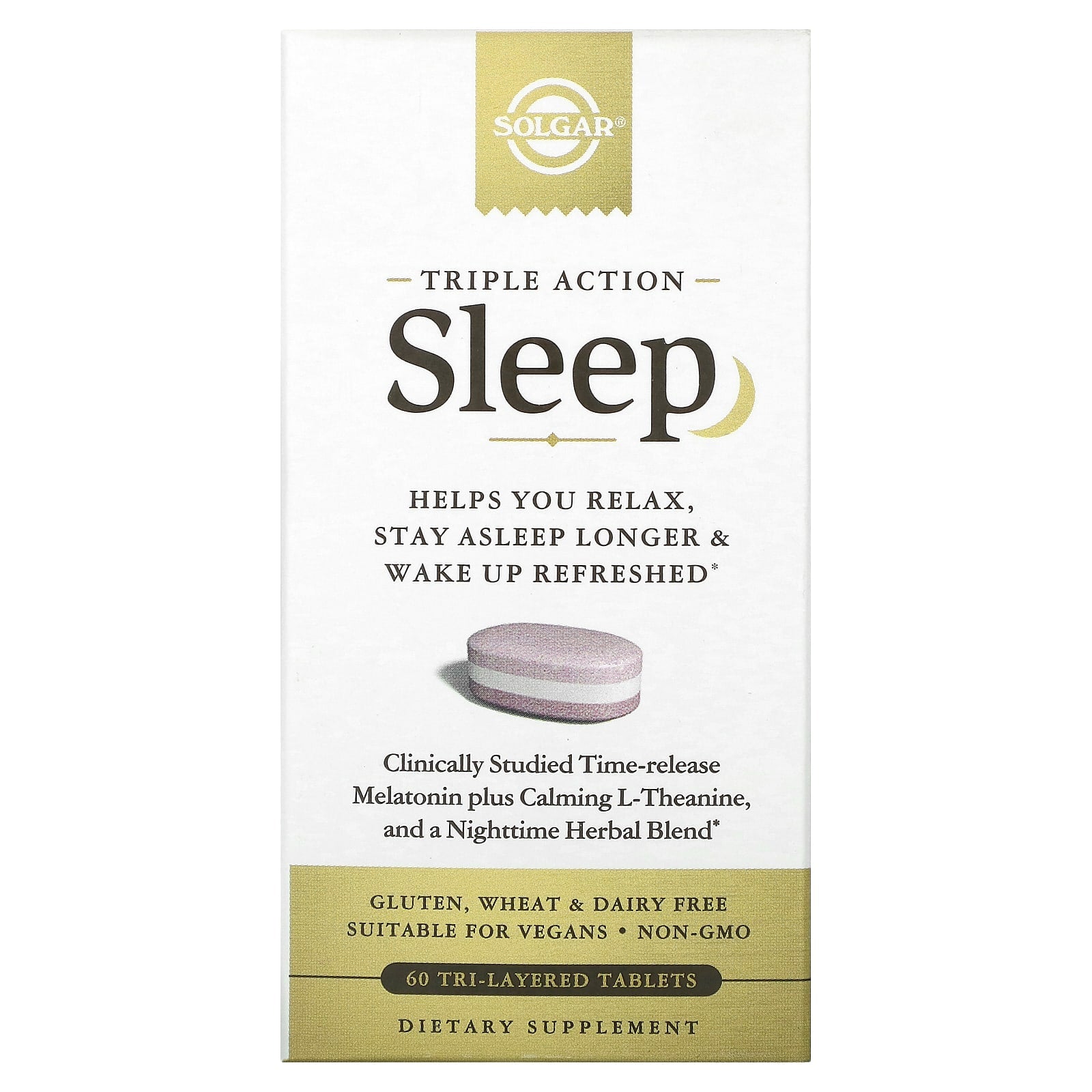 Solgar, Triple Action Sleep Tri-Layered, 60 Tablets UPC 033984006560 | HiLife Vitamins