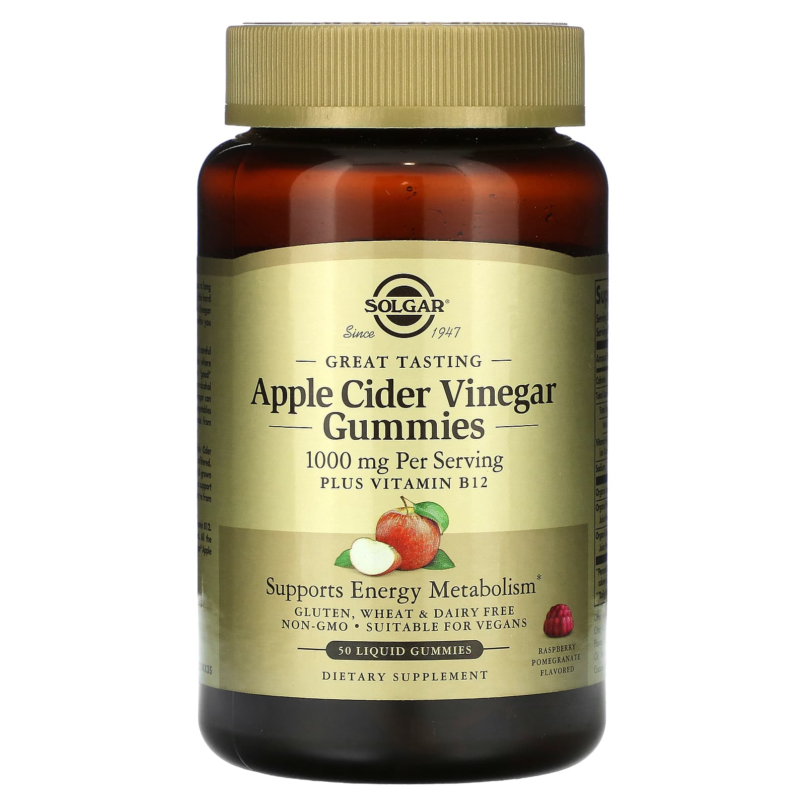 Solgar, Apple Cider Vinegar 1000 mg Plus B12, 50 Liquid Gummies UPC 033984007109 | HiLife Vitamins