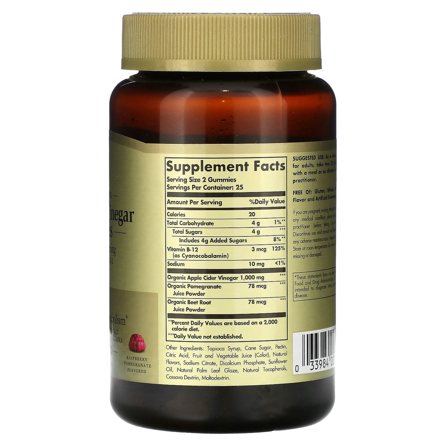 Solgar, Apple Cider Vinegar 1000 mg Plus B12, 50 Liquid Gummies UPC 033984007109 | HiLife Vitamins
