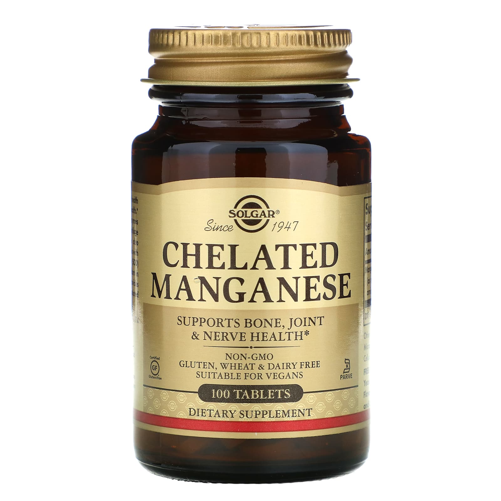 Solgar, Chelated Manganese, 100 Tablets UPC 033984007208 | HiLife Vitamins