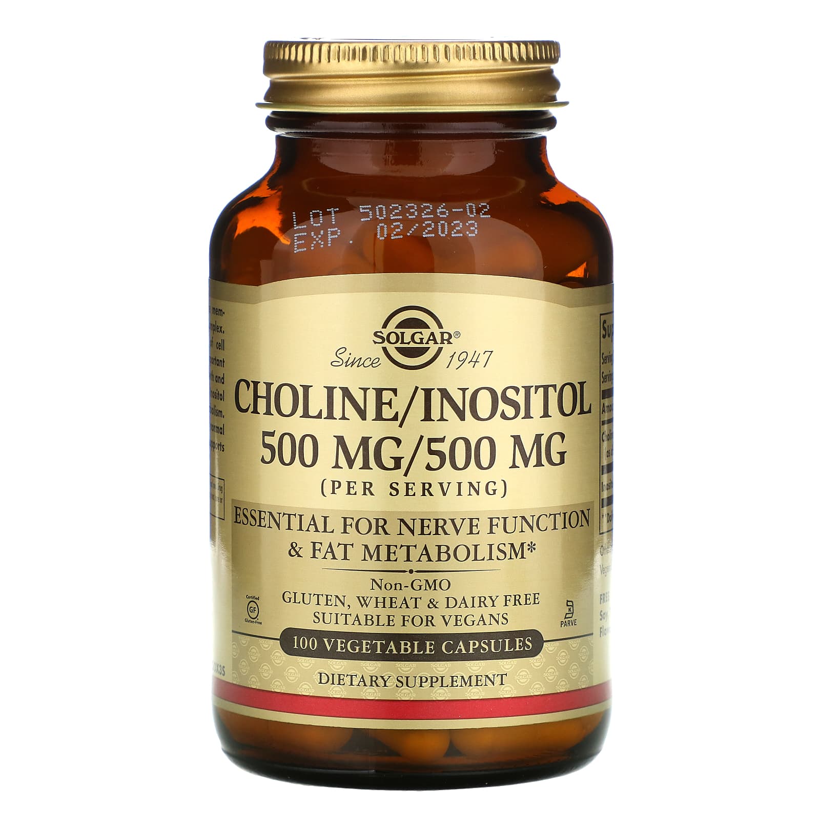 Solgar, Choline/Inositol, 100 Vegetable Capsules UPC 033984008502 | HiLife Vitamins