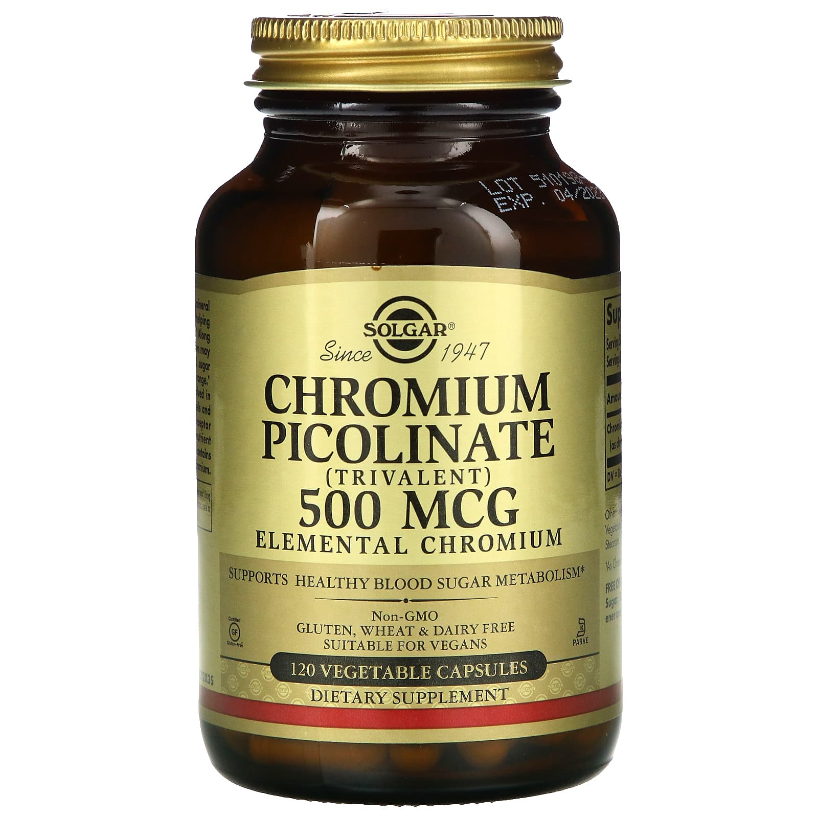 Solgar, Chromium Picolinate 500 Mcg, 120 Vegetable Capsules UPC 033984008724 | HiLife Vitamins