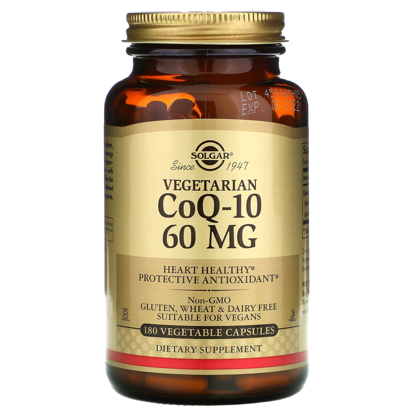Solgar, CoQ-10, 60 mg, Coenzyme, Vegetarian, 180 Vegetable Capsules UPC 033984009387 | HiLife Vitamins