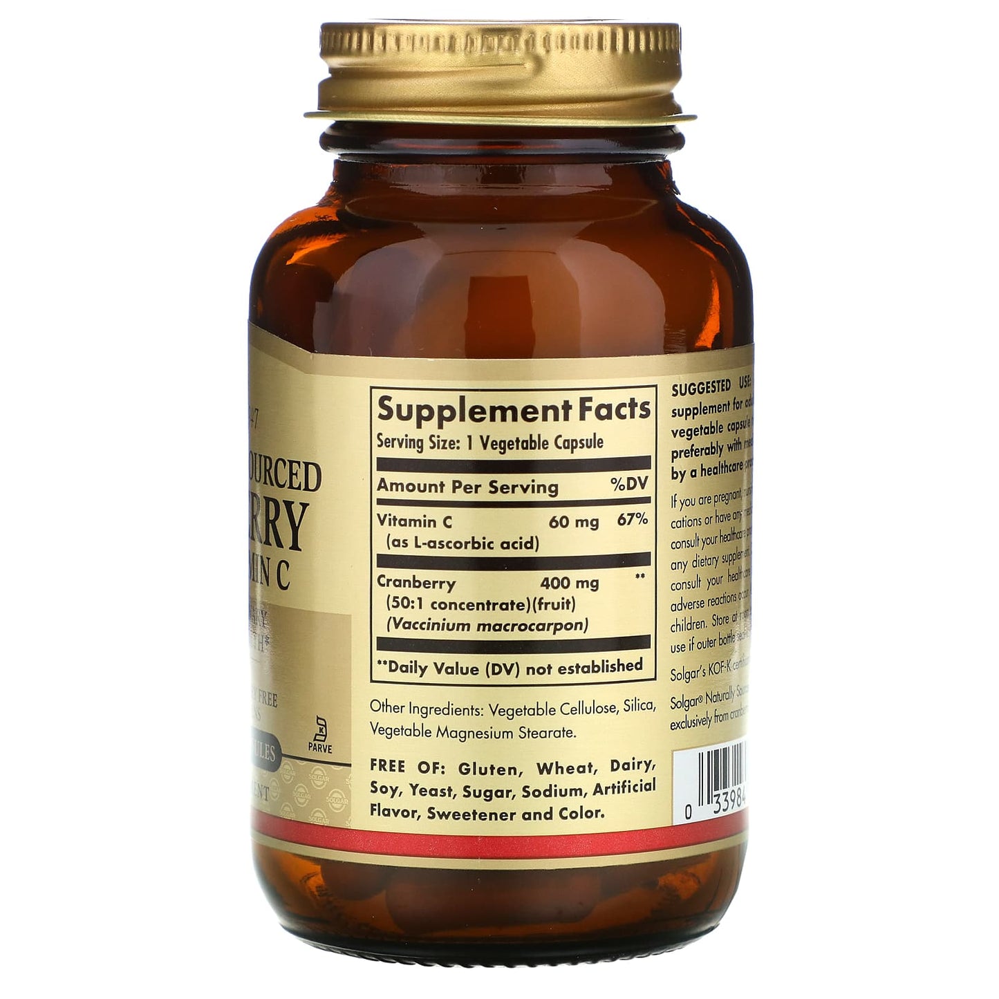 Solgar, Cranberry Extract, 60 Vegetable Capsules UPC 033984009554 | HiLife Vitamins