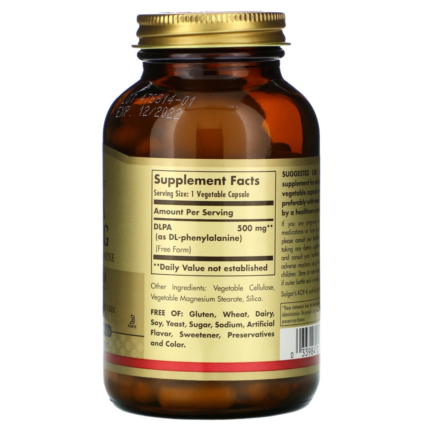 Solgar, Dlpa 500 mg, 100 Vegetable Capsules UPC 033984010116 | HiLife Vitamins