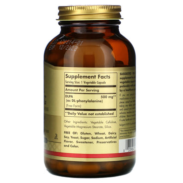 Solgar, Dlpa 500 mg, 100 Vegetable Capsules UPC 033984010116 | HiLife Vitamins