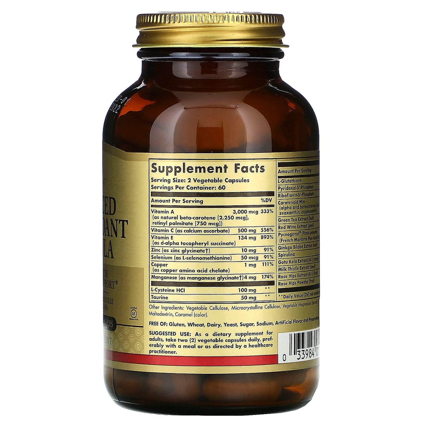 Solgar, Advanced Antioxidant Formula, 120 Vegetable Capsules UPC 033984010352 | HiLife Vitamins