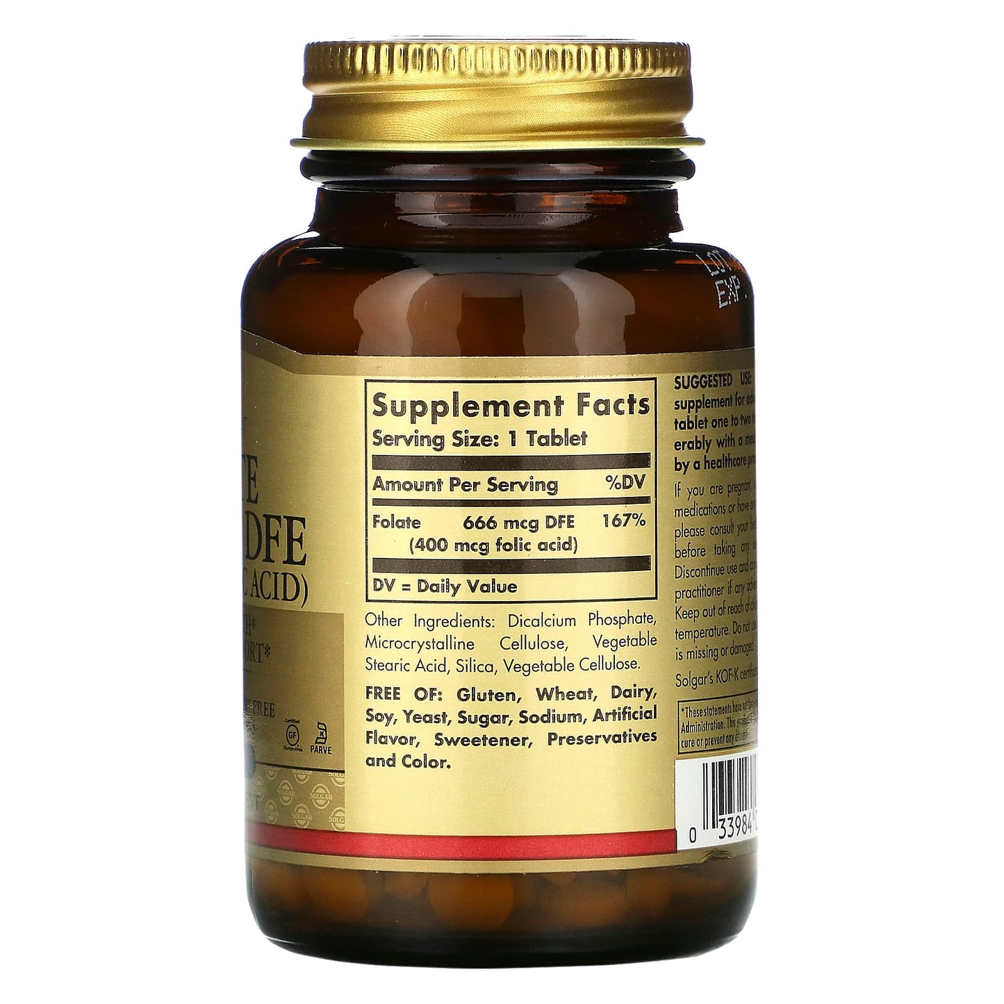Solgar, Folate 666 MCG DFE, 400 MCG Folic Acid, 250 Tablets UPC 033984010819 | HiLife Vitamins