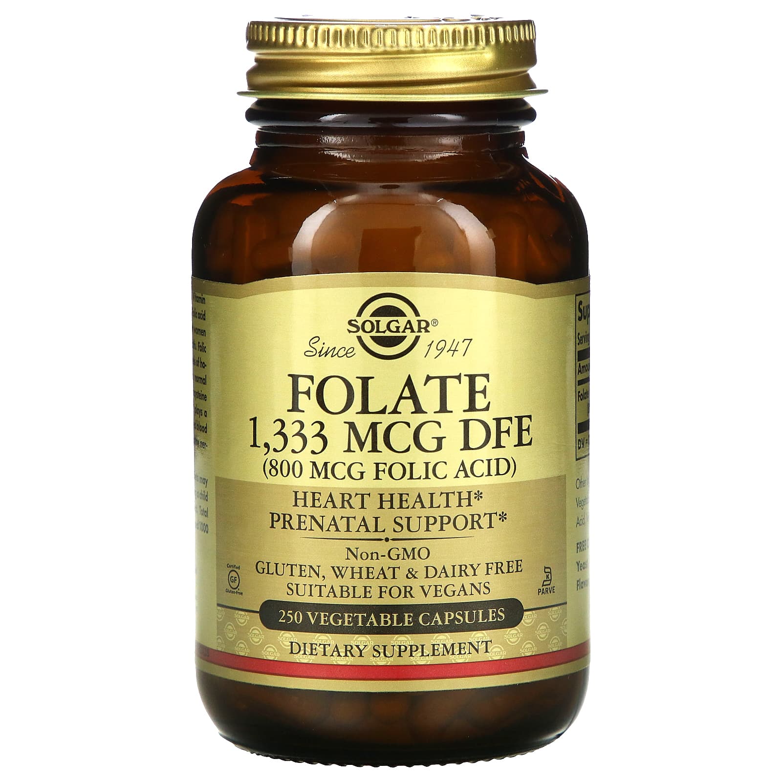 Solgar, Folate 1,333 MCG DFE, 800 MCG Folic Acid, 250 Vegetable Capsules UPC 033984010925 | HiLife Vitamins