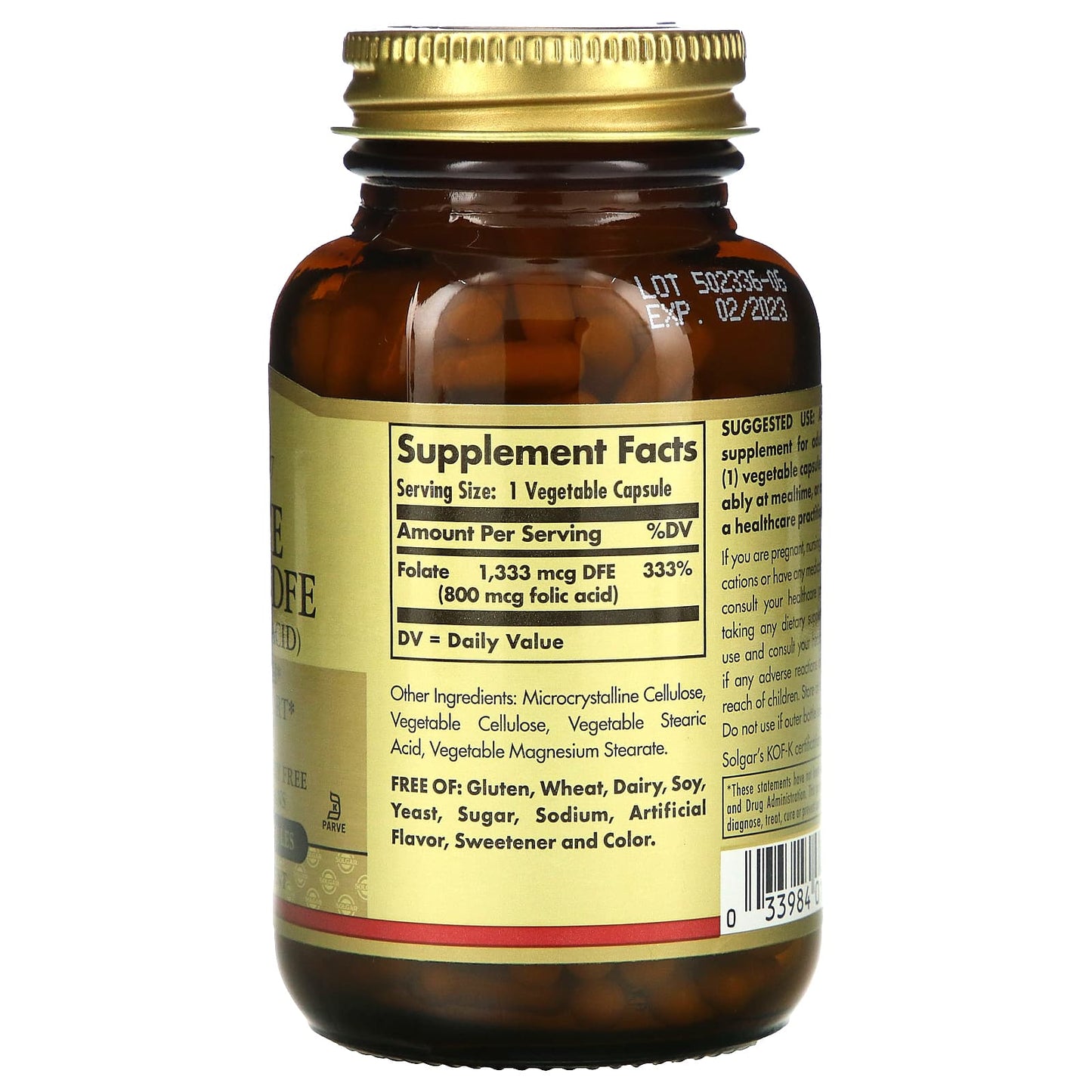 Solgar, Folate 1,333 MCG DFE, 800 MCG Folic Acid, 250 Vegetable Capsules UPC 033984010925 | HiLife Vitamins
