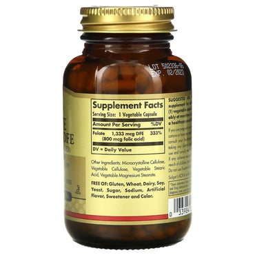 Solgar, Folate 1,333 MCG DFE, 800 MCG Folic Acid, 250 Vegetable Capsules UPC 033984010925 | HiLife Vitamins