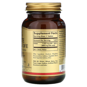 Solgar, Folate 1,333 MCG DFE, 800 MCG Folic Acid, 250 Tablets UPC 033984011014 | HiLife Vitamins