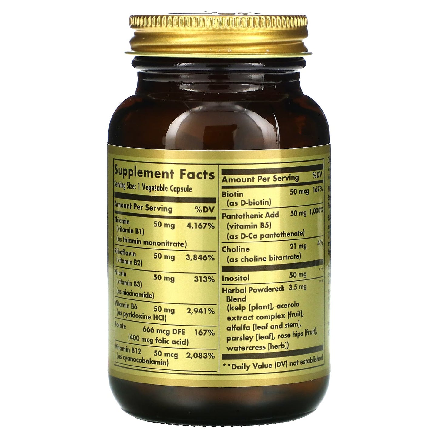 Solgar, B-50, 100 Vegetable Capsules UPC 033984011212 | HiLife Vitamins
