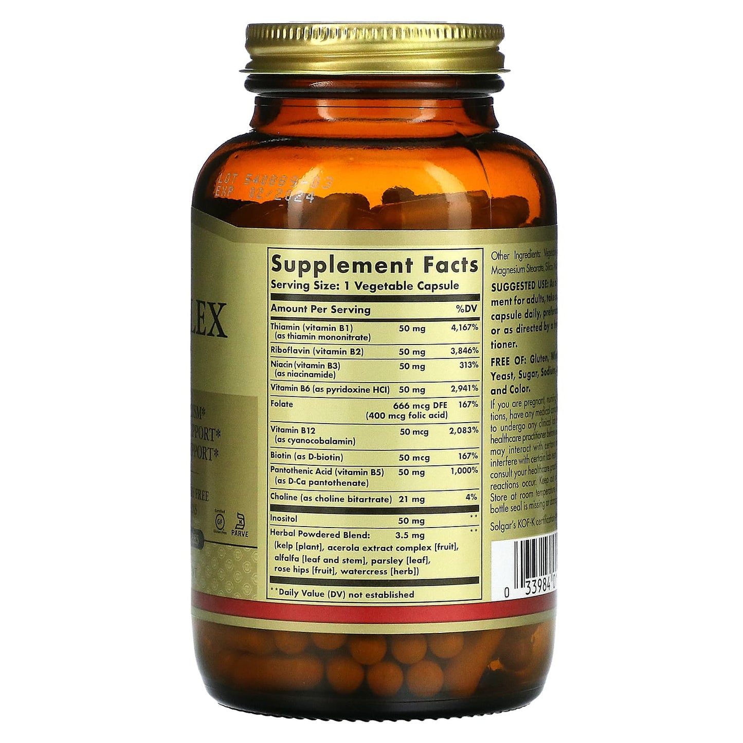 Solgar, B-50, 250 Vegetable Capsules UPC 033984011229 | HiLife Vitamins