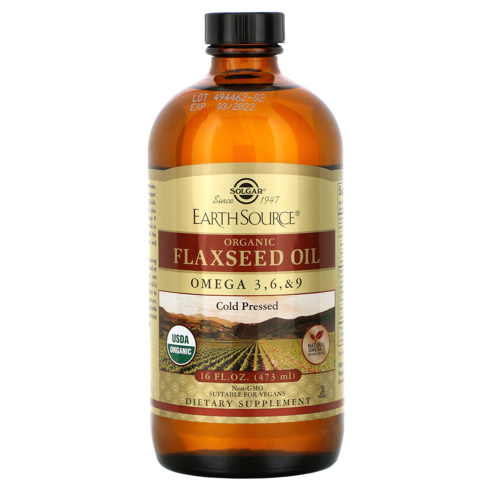 Solgar, Earth Source Flaxseed Oil, 16 Oz Softgels UPC 033984011328 | HiLife Vitamins