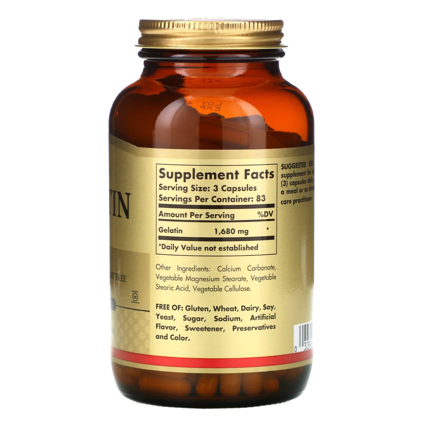 Solgar, Gelatin, 250 Vegetable Capsules UPC 033984012417 | HiLife Vitamins