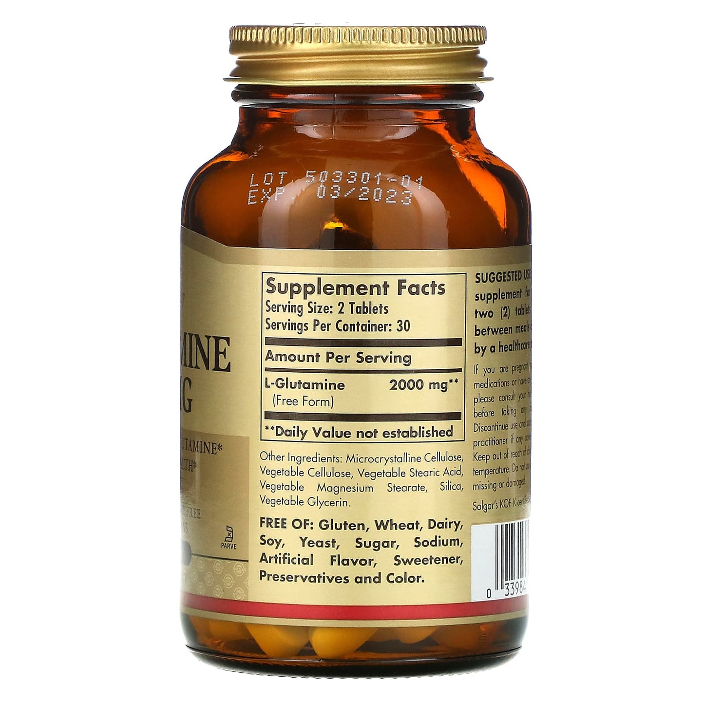 Solgar, L-Glutamine 1000 mg, 60 Tablets UPC 033984012547 | HiLife Vitamins