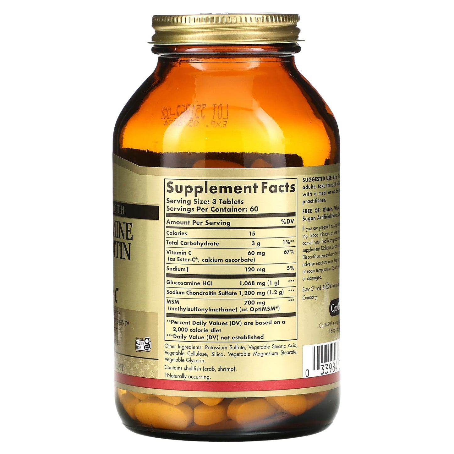 Solgar, Glucosamine Chondroitin MSM, Extra Strength, With Ester-C, 180 Tablets UPC 033984012721 | HiLife Vitamins