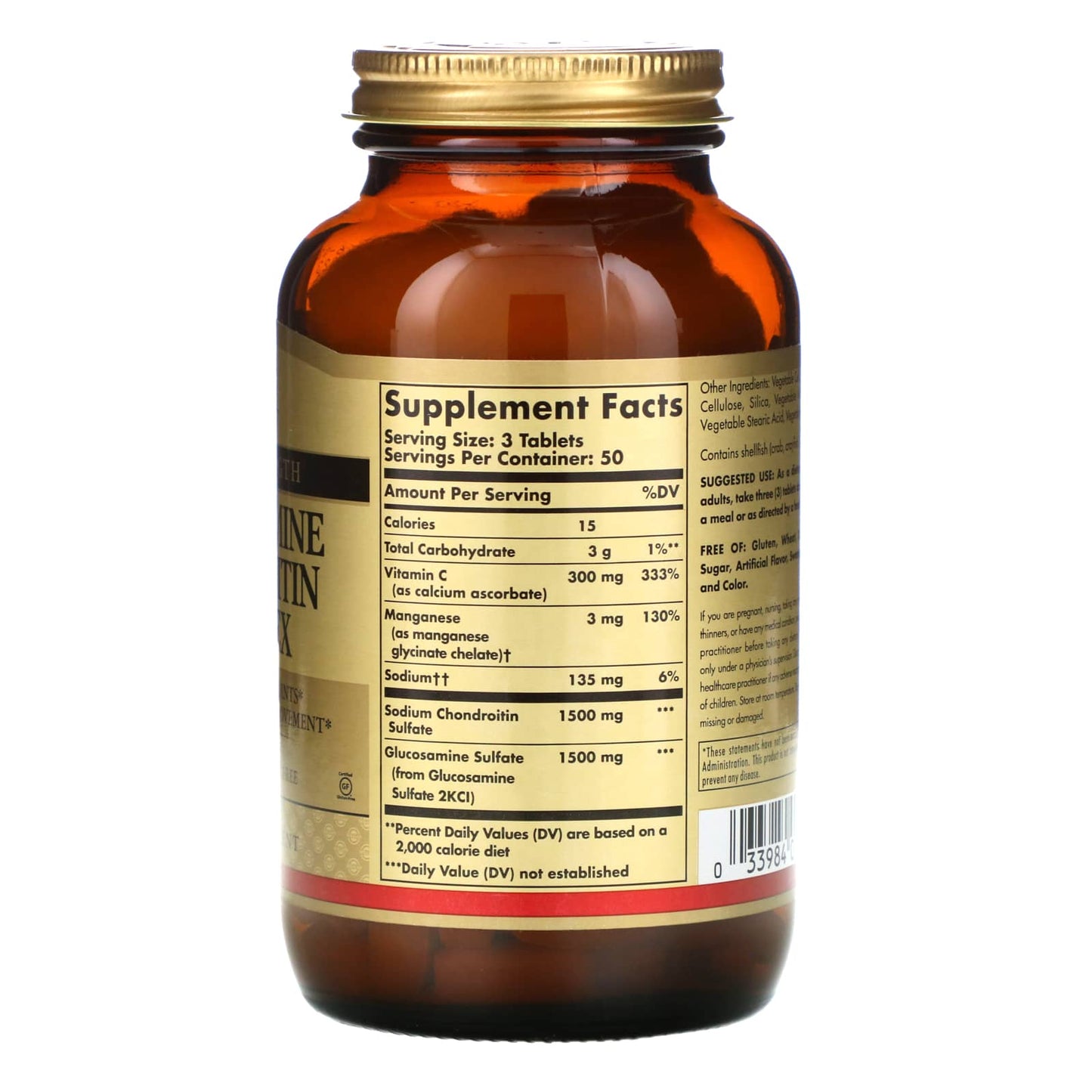 Solgar, Glucosamine Chondroitin Complex, Extra Strength, 150 Tablets UPC 033984012882 | HiLife Vitamins